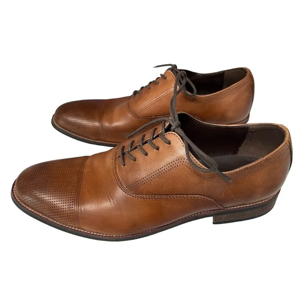 Reaction by Kenneth Cole Men's Brown Jean-ial Leather Derby Oxford’s